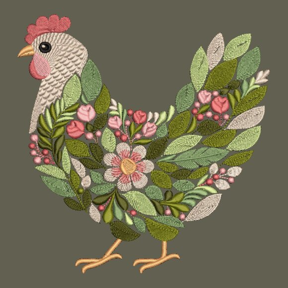 Chicken Sweatshirt Embroidered Floral Hen Adult Unisex Crewneck Sweatshirt Farm - Picture 10 of 12